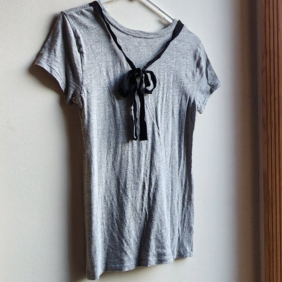 LOFT Gray Short Sleeve Jersey With Jeweled Neckline Size Small - Picture 12 of 15